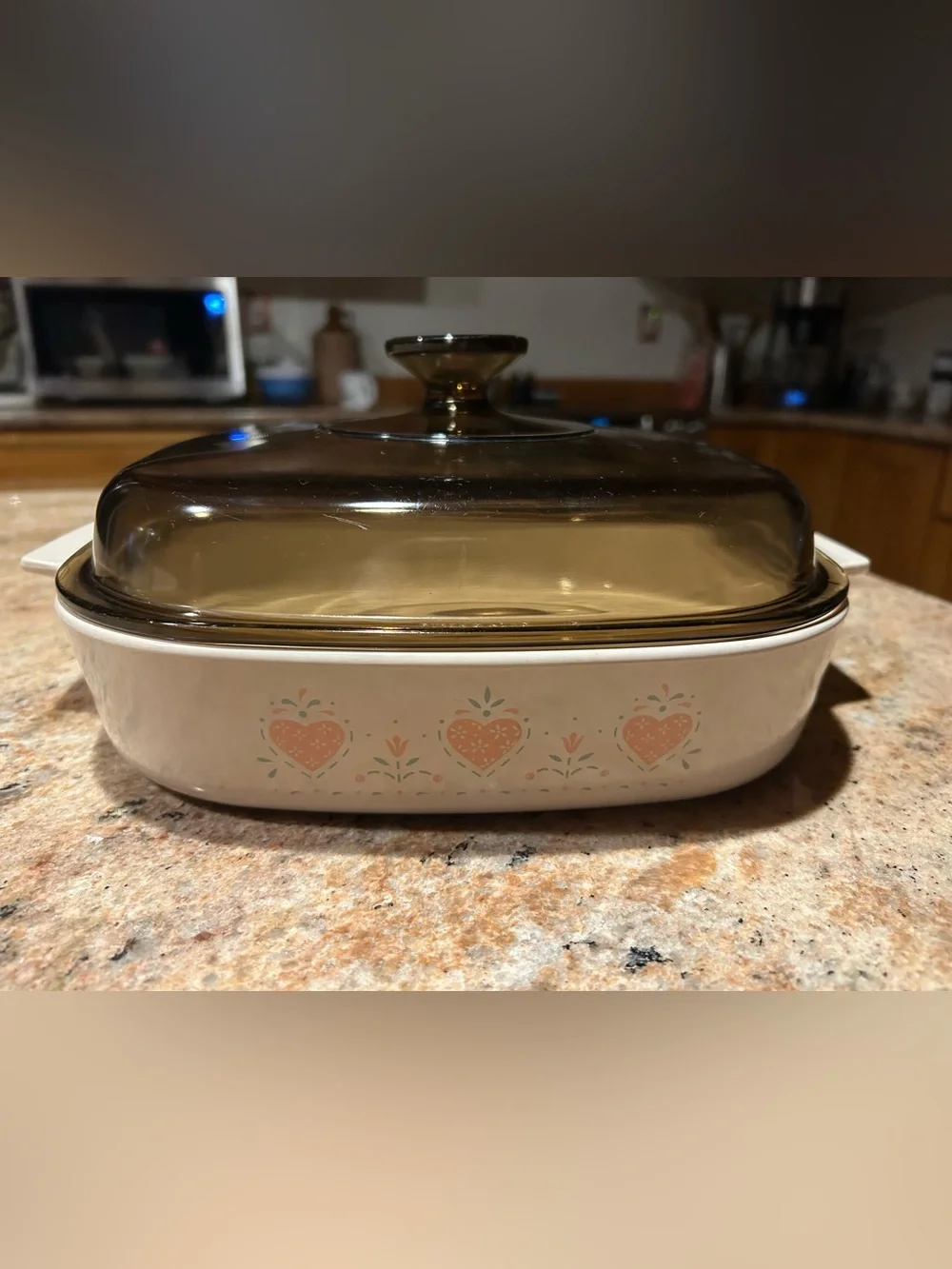 Corningware “Forever Yours” A-10-B 2.5 Liter Casserole w/Pyrex Brown Lid A-12-C